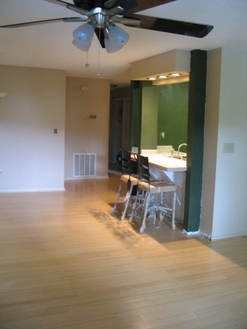 Bamboo hardwood floors in the living room, dining room and hallway