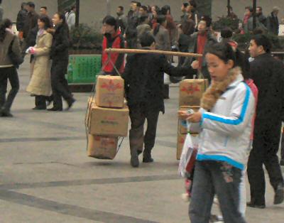 Porter on a crowded street